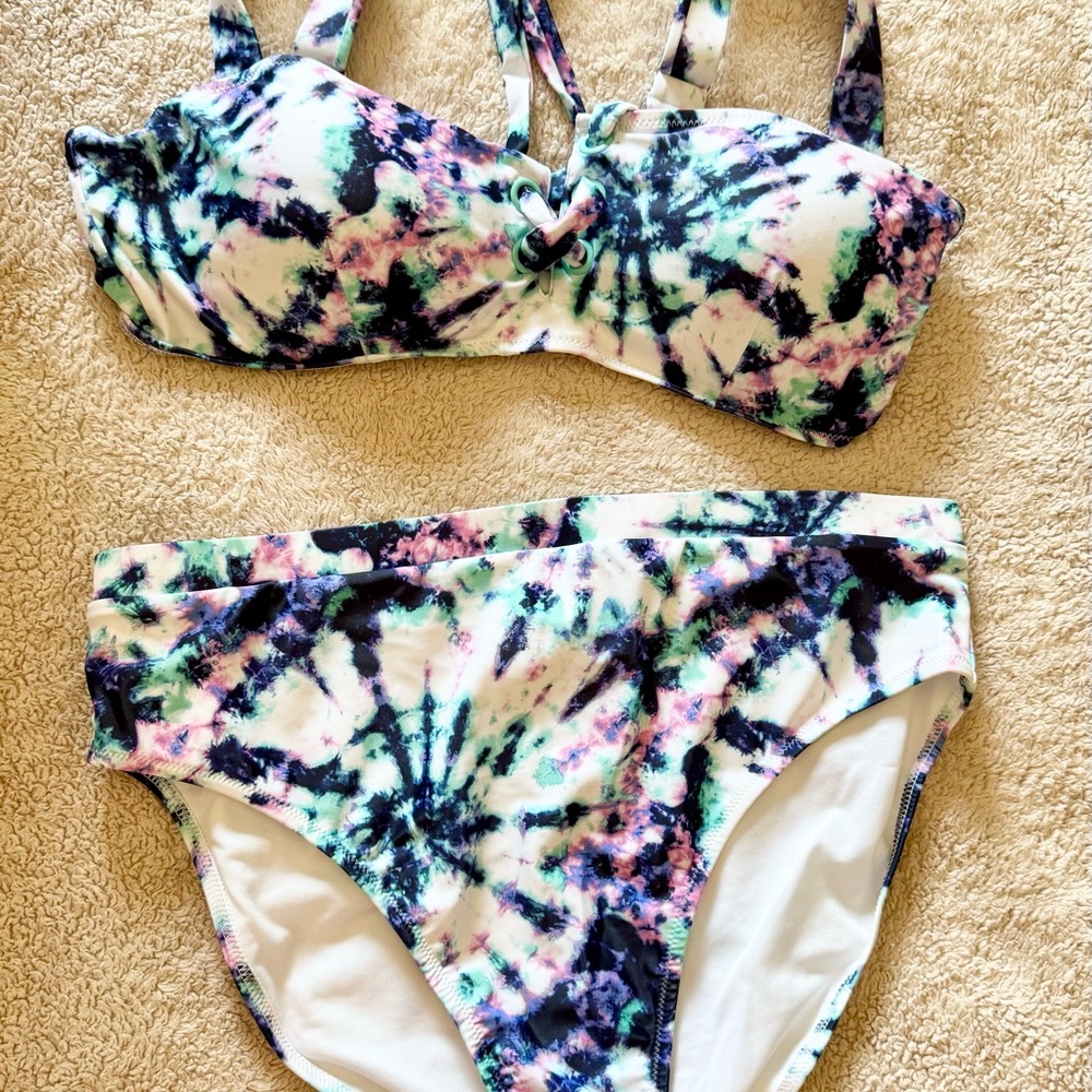 Jessica Simpson Tie-Dye Bikini - Purple, Green, Black